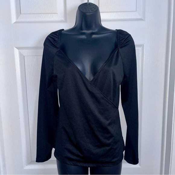Aka Tops - AKA Top blouse black Women Medium long sleeve shirt chic v neck cocktail sexy